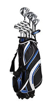 Load image into Gallery viewer, 18 Piece Men's Complete Golf Club Package Set With Titanium Driver, #3 & #5 Fairway Woods, #4 Hybrid, 5-SW Irons, Putter, Stand Bag, 4 H/C's (Blue, Regular Size)