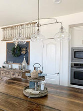 Load image into Gallery viewer, Kira Home Harlow 37.5" Modern Industrial Farmhouse/Schoolhouse 3-Light Island Light with Clear Glass Shades, Adjustable Hanging Height, Brushed Nickel Finish