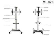 Load image into Gallery viewer, Mount-It! Mobile TV Stand for Flat Screen Televisions, Height Adjustable Rolling TV Cart for 32, 40, 50, 55, 60, 65 and 70 Inch Screens, 110 Pound Capacity