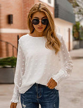 Load image into Gallery viewer, Blooming Jelly Womens Chiffon Blouses Elegant Lantern Long Sleeve Round Neck Top Pom Pom Shirt(Large, Wine Red)