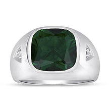 Load image into Gallery viewer, Esty & Me Men's Faceted Cut 12.0mm Simulated Emerald Ring in Sterling Silver - Size 12