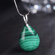 Load image into Gallery viewer, iSTONE 925 Sterling Silver Natural Malachite Ladies Pendant Necklace Water Drop Shape with 18" Silver Chain