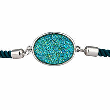 Load image into Gallery viewer, TUMBEELLUWA Titanium Coated Natural Druzy Crystal Quartz Adjustable Bracelet for Women, Teal Blue AB Aura Druzy