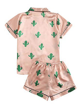 Load image into Gallery viewer, SweatyRocks Women's Short Sleeve Sleepwear Button Down Satin 2 Piece Pajama Set Pink Medium