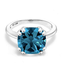 Load image into Gallery viewer, Gem Stone King 925 Sterling Silver London Blue Topaz Women's Engagement Ring (4.35 Cttw, 10MM Cushion Cut Gemstone Birthstone) (Size 8)