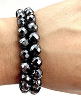 Load image into Gallery viewer, PURPLE WHALE 8mm Black Shiny Faceted Hematite Gemstone Bracelet- Beautiful, Magnetic, Arthritis Pain Relief, Stretchable, Men, Women, Stylish Wrist Jewelry, 2 Pieces Set