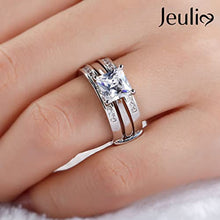 Load image into Gallery viewer, Jeulia 4.37 Carat Engraved Pricess Cut Cubic Zirconia Engagement Ring Diamond Wedding Bands for Women CZ Solitaire Sterling Silver Anniversary Bridal Promise Rings Set (8)