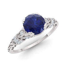 Load image into Gallery viewer, Diamondere Natural and Certified Blue Sapphire and Diamond Engagement Ring in 14K White Gold | 1.11 Carat Art Deco Engagement Ring for Women, US Size 6.5