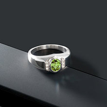 Load image into Gallery viewer, Gem Stone King 1.39 Ct Oval Green Peridot White Created Sapphire 925 Sterling Silver Men's Ring (Size 9)