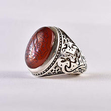 Load image into Gallery viewer, Yemeni Aqeeq Ring for Men | AlAliGems | Red Aqeeq Stone Engaved | US Size 12