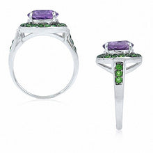 Load image into Gallery viewer, Silvershake 3.06ct. Natural Amethyst and Chrome Diopside White Gold Plated 925 Sterling Silver Cocktail Ring Size 8