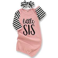 Load image into Gallery viewer, Newborn Baby Girl Little Sister Sleeper Gown Stripe Long Sleeve Nightgown Outfit (Pink, 0-6 Months)