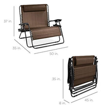 Load image into Gallery viewer, Best Choice Products 2-Person Double Wide Adjustable Folding Steel Mesh Zero Gravity Lounge Recliner Chair for Patio, Lawn, Balcony, Backyard, Beach, Outdoor Sports w/Cup Holders - Brown