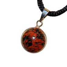 Load image into Gallery viewer, Steampunkers USA Celestial Collection - 14mm Moon Sphere Ball Mahogany Obsidian Brown Black - 20-22 Inch Adjustable Black Cord – Crystal Gemstone Collectibles Carved Necklace Handmade Charm