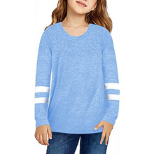 Load image into Gallery viewer, Girls Kids Casual Tops Crewneck Soft Striped Long Sleeve Comfortable Casual Tee Crew Neck T-Shirt (Blue, 8-9 Years)