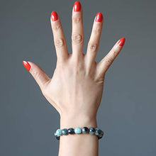 Load image into Gallery viewer, SatinCrystals Emerald Bracelet 9mm Boutique Genuine Untreated Gemstone Green Black Royal Round Stone Stretch B01 (7.5")