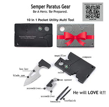 Load image into Gallery viewer, Semper Paratus Gear Gifts for men Pocket MultiTool Card Gadgets for Men - 10 in 1 Credit Card Tactical Multi Tool for everyday use - Home Work or Outdoors - Be a hero. Be prepared. Guy Stuff (3 Pack)