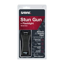 Load image into Gallery viewer, SABRE Compact 1.6 µC Stun Gun Flashlight — Emits 1.6 Powerful Pain Inducing Microcoulombs, 120 Lumen LED Flashlight with Belt Holster for Quick Access —Rechargeable and Strength Independently Tested