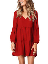 Load image into Gallery viewer, Amoretu Womens Long Sleeve Dresses Ruffle Tired V Neck Tunic Dress (Red,S)