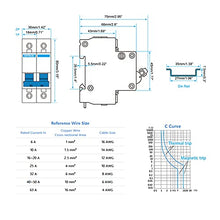 Load image into Gallery viewer, DC Miniature Circuit Breaker, 2 Pole 1000V 63 Amp Isolator for Solar PV System, Thermal Magnetic Trip, DIN Rail Mount, Chtaixi DC Disconnect Switch C63