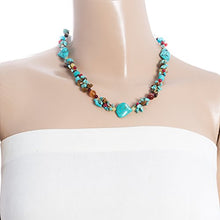 Load image into Gallery viewer, Blue Turquoise Tiger Eye and Multi Gemstone Clustered Quartz Beaded Silk Thread Necklace 20-22"