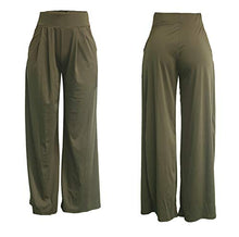 Load image into Gallery viewer, LROSEY Women's Stretchy Solid Color High Waisted Wide Leg Palazzo Pants with Pockets Green