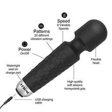 Load image into Gallery viewer, LESUMI Upgraded Personal Wand Massager with Memory - Premium with 8 Speeds 20 Patterns and One-Click Recovery - Mini Handheld Powerful Rechargeable for Neck Back Stress Relief Relax Muscles (Black)