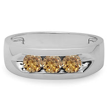Load image into Gallery viewer, Dazzlingrock Collection 1.10 Carat (ctw) 10K Real Round Champagne Diamond Men's 3 Stone Wedding Band 1 CT, White Gold, Size 11.5