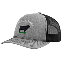 Load image into Gallery viewer, Custom Richardson Trucker Hat Angus Bull Embroidery Animal Name Polyester Baseball Mesh Cap Snaps - Heather Gray/Black, Personalized Text Here