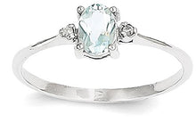Load image into Gallery viewer, 14k White Gold Diamond Blue Aquamarine Birthstone Band Ring Size 6.00 March Oval Fine Jewelry For Women Gifts For Her