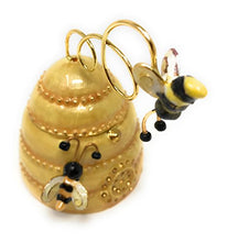 Load image into Gallery viewer, Kubla Craft Enameled Bees on Beehive Trinket Box, Accented with Austrian Crystals