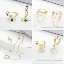 Load image into Gallery viewer, IRONBOX 12Pairs Dangle Hoop Earrings Evil Eye Earrings Starburst Earrings Gold Chain Earrings Mini Hoop Ball Bar Studs Set for Women