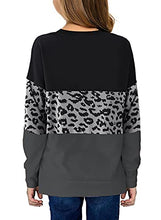 Load image into Gallery viewer, SELINK Girl's Casual Big Kids Long Sleeve Striped Color Block Casual Tees with Pockets Black Leopard XXL