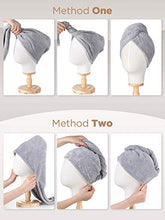 Load image into Gallery viewer, Microfiber Hair Towel,Hicober 3 Packs Hair Turbans for Wet Hair, Drying Hair Wrap Towels for Curly Hair Women Anti Frizz(Blue,Blue,Grey)
