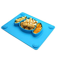 Load image into Gallery viewer, LongDear Baby Silicone Suction Placemat + Plates - Food Feeding Divided Mat for Kids and Toddlers Fits Most Highchair Trays - Easily Wipe Clean - Dishwasher and Microwave Safe (Blue & Green)