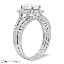 Load image into Gallery viewer, 1.60ct Emerald Cut Pave Halo Bridal Engagement Wedding Ring band set 14k White Gold, 8