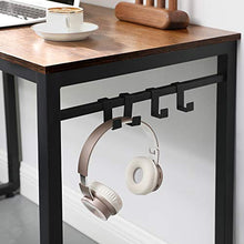 Load image into Gallery viewer, VASAGLE ALINRU Computer Desk, Office Desk with 8 Hooks, for Study, Home Office, Easy Assembly, Steel Frame, Industrial, 39.4 x 19.7 x 29.5 Inches, Walnut Brown and Black ULWD045B08