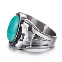 Load image into Gallery viewer, Elfasio Men Oval Red Synthetic Ruby Zircon Stainless Steel Ring Vintage Gothic Jewelry Size 11