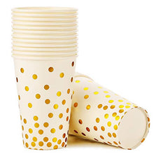 Load image into Gallery viewer, White and Gold Party Supplies 200PCS Disposable White Paper Plates 12oz Cups Napkins Dinnerware Set Golden Dot Theme Party Bridal Shower Birthday Wedding Engagement, Serves 50