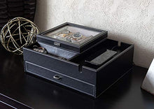 Load image into Gallery viewer, HOUNDSBAY Commander Dresser Valet Watch Box Case & Mens Jewelry Box Organizer with Smartphone Charging Station (Black/Gray)