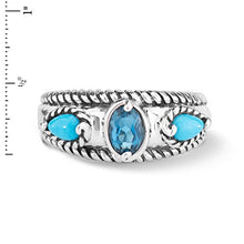Load image into Gallery viewer, Carolyn Pollack Sterling Silver Sleeping Beauty Turquoise and London Blue Topaz Gemstone Stack Band Ring Size 7