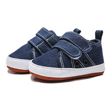Load image into Gallery viewer, COSANKIM Infant Baby Boys Girls Shoes Anti-Slip Leather Soft Sole Canvas Sneakers Toddler Newborn First Walker Crib Shoes, 6-12 Months Infant, 02 Jeans Baby Shoes