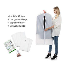 Load image into Gallery viewer, allhom dust proof garment bags - set of 6 pcs 40 inch hanging clothing storage bags and cedar balls,for jacket, shirt, sweater, suit