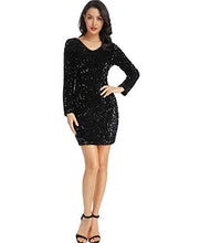 Load image into Gallery viewer, LLmansha Women's Sparkle Glitzy Glam Sequin Long Sleeve Flapper Party Club Dress(Black,M)