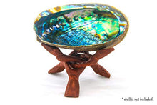 Load image into Gallery viewer, Wooden Tripod Stand - Home Decor Holder for Abalone Shell, Crystal Ball, Trinket Dish, Jewelry Dish, Key Bowl, Temari Ball, Catchall Dish, Geode, and More! - Hand Carved 6” Stained Wooden Cobra Stand