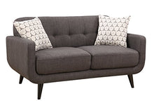 Load image into Gallery viewer, AC Pacific Crystal Collection Upholstered Charcoal Mid-Century 3-Piece Living Room Set with Tufted Sofa, Loveseat, and Arm Chair and 4 Accent Pillows, Charcoal