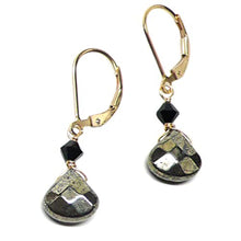 Load image into Gallery viewer, Pyrite Briolette Gold-Filled Lever Back Earrings Crystal