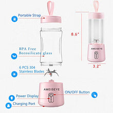 Load image into Gallery viewer, Portable Blender - Personal Size Juicer Cup Fruit Shakes Smoothie Mixer with 2600mAh Rechargeable Battery, Six Blades for Home,Travel,Sports,Gym (Pink)