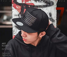 Load image into Gallery viewer, Flipper USA American Flag Flat Brim Bill Baseball Cap Classic Snapback Hat for Men Women Version.2 with 3 Sizes (All Black, Small ~ Medium (21 1/4" ~ 22 3/8"))