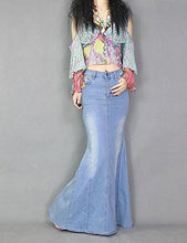 Load image into Gallery viewer, Idopy Women`s Stretchy Tight Fit Flouncing Fishtail Jeans Denim Skirt 4-6 Blue